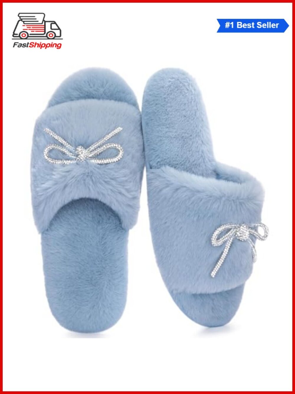 ✨ ULTRAIDEAS Fancy Fuzzy Faux Fur Open Toe Slide Slippers with Shiny Bow